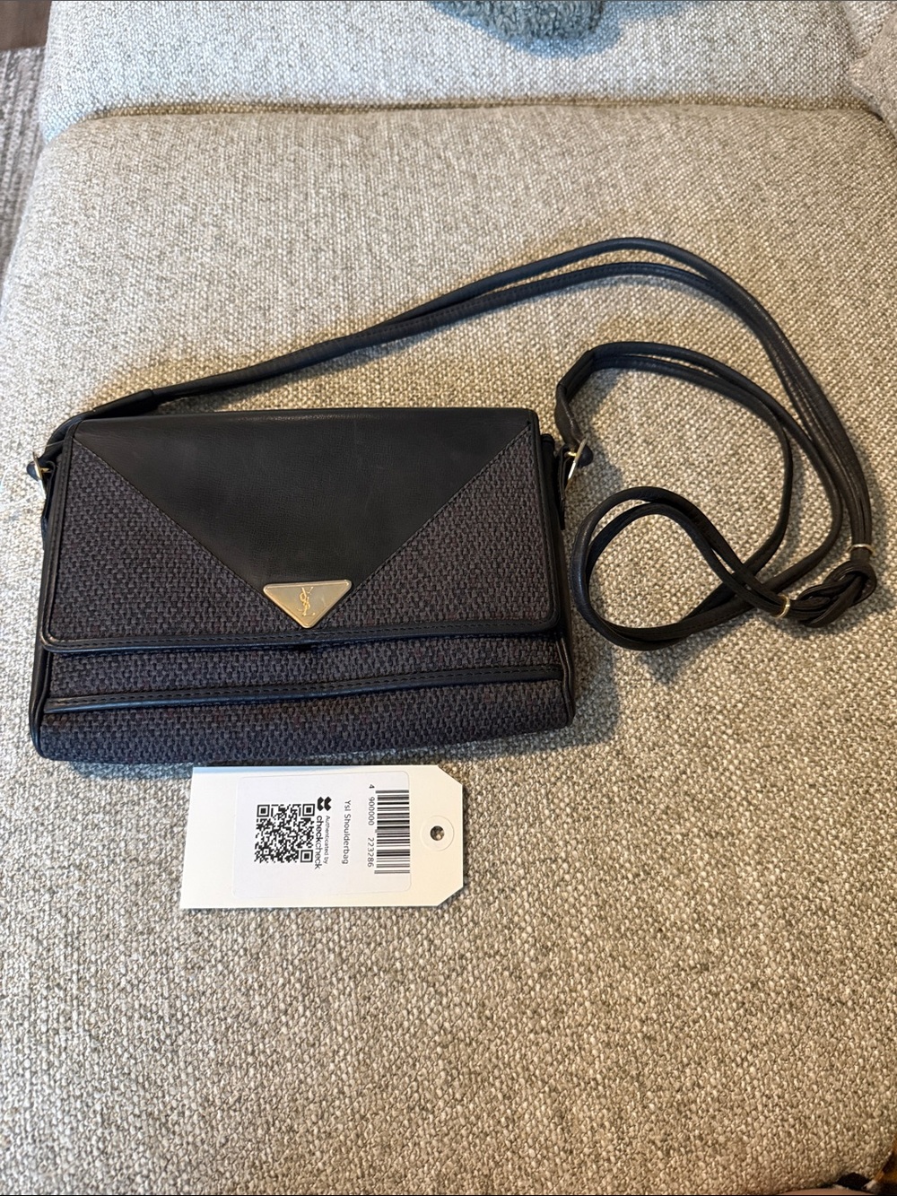 YSL Vintage Black Canvas Crossbody Envelope Bag